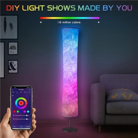 Modern Floor Lamp, RGB Color Changing Led Smart Lamp Alexa APP Control with DIY - Picture 4 of 6